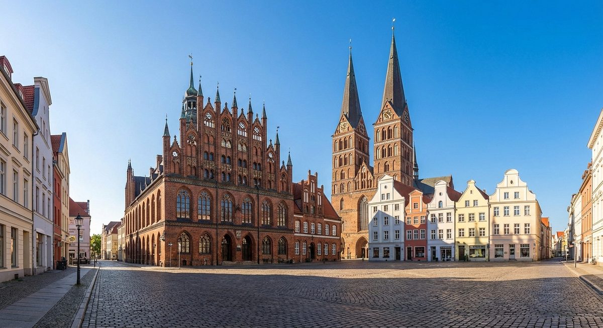 Historische Altstadt von Stralsund mit Backsteinkirchen